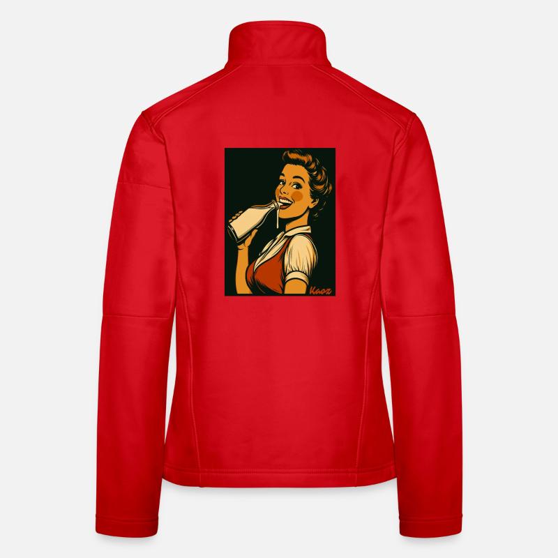 Retro lady with milk drink Women's Softshell Jacket