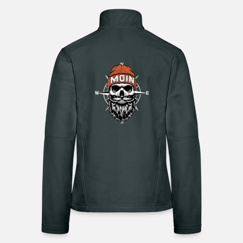 Norddeutsch Biker Skull mit Bart & Windrose Moin Frauen Softshelljacke