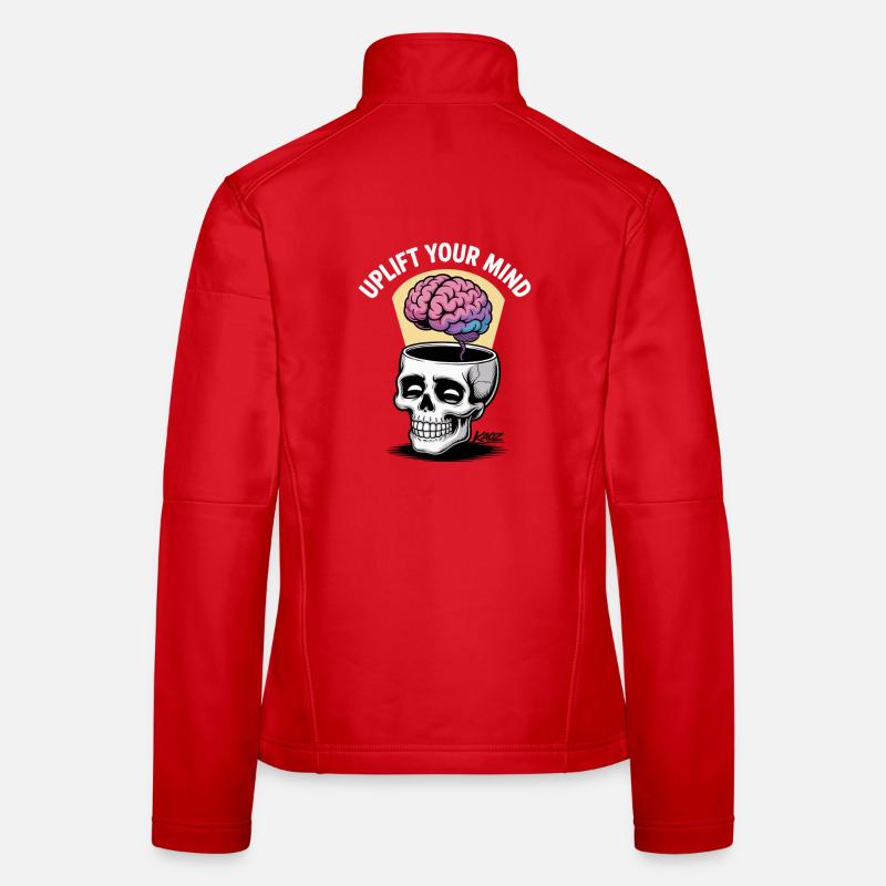 Totenkopf und schwebendes Gehirn, uplift your mind Frauen Softshelljacke