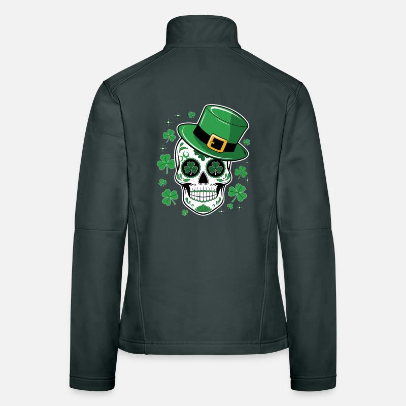 Green skull with St Patrick hat Women's Softshell Jacket