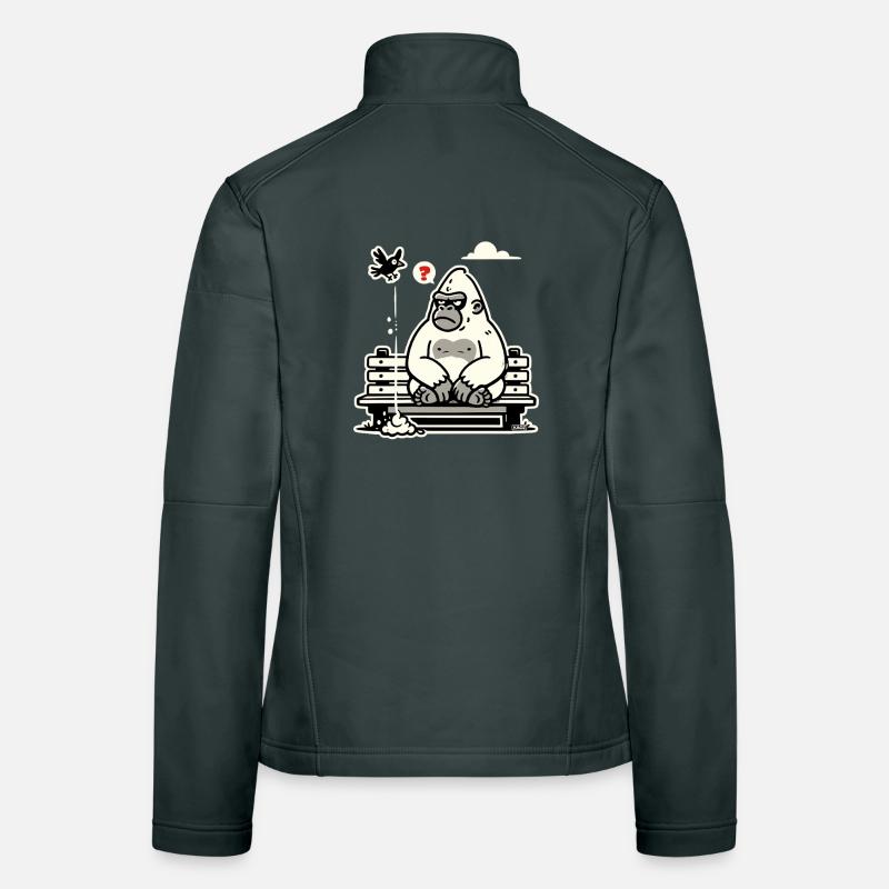 Gorilla on Bench with Curious Bird Women's Softshell Jacket