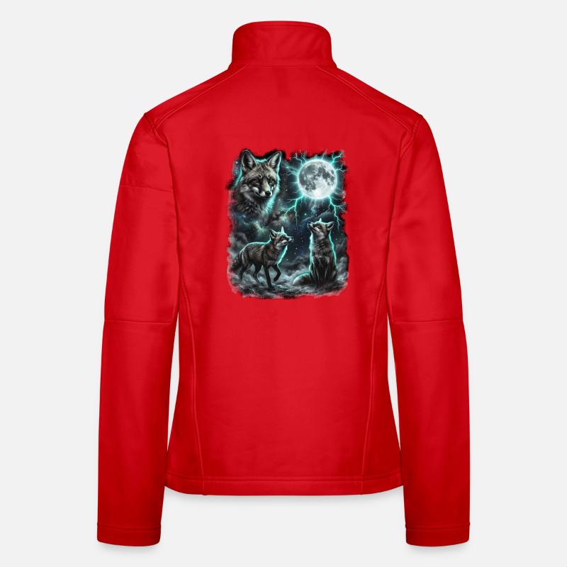 THREE Wild Foxes with Moon Wildlife Designs Women's Softshell Jacket