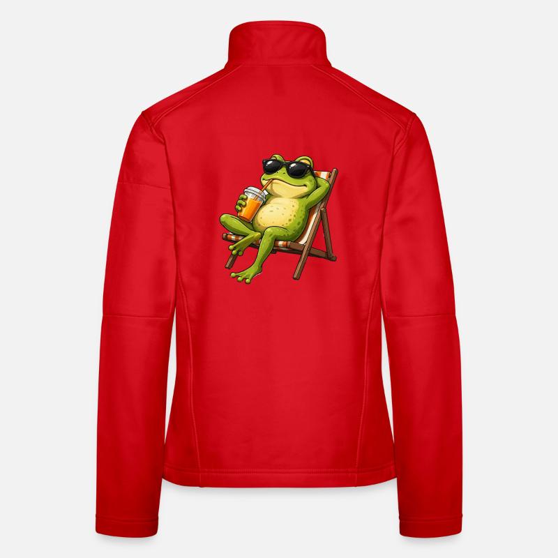 Relaxed frog in beach chair - Women's Softshell Jacket - red