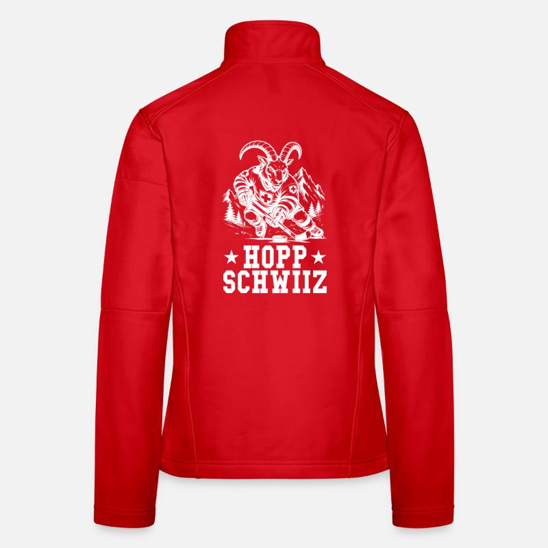 Hopp Schwiiz Eishockey Geißbock Schweizer Fan Frauen Softshelljacke