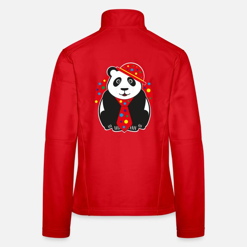 Panda mit lustigen Hut, Krawatte und Konfetti. Frauen Softshelljacke