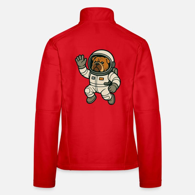 Bouledogue astronaute flottant dans l’espace dessin animé Veste en tissu softshell Femme