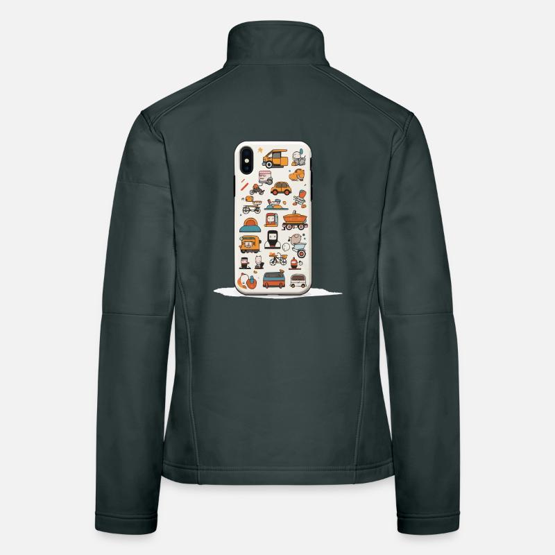 Colorful Vehicle World Doodle Pattern Women's Softshell Jacket