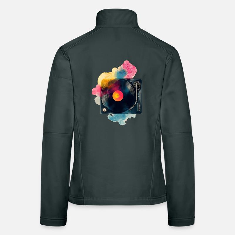 Design de platine vinyle en vinyle à splash couleur Veste en tissu softshell Femme