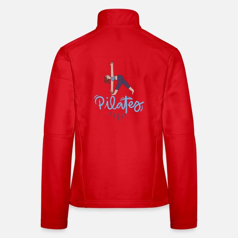 Pilates-Pose und blaue Buchstaben Frauen Softshelljacke