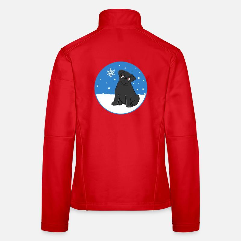 Schwarzer Mops im Schnee Frauen Softshelljacke