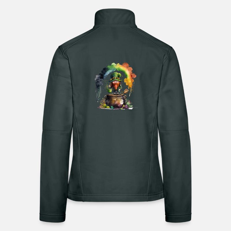 Leprechaun goblin under a rainbow Women's Softshell Jacket