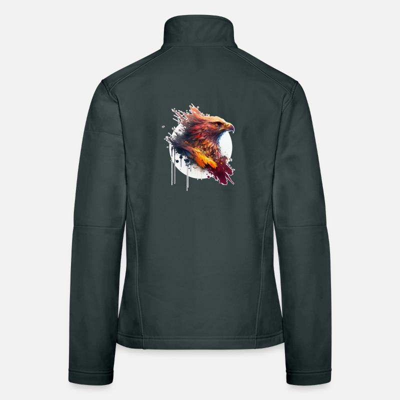 Red eagle with yellow eyes and white circle Women's Softshell Jacket