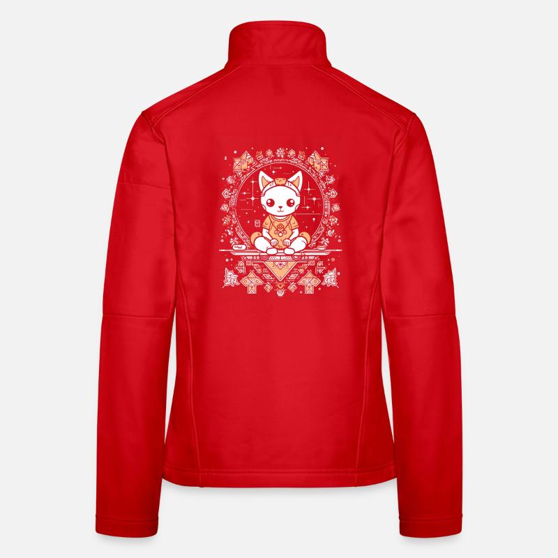 Cosmic Cat in Crystal Mandala - Women's Softshell Jacket - red