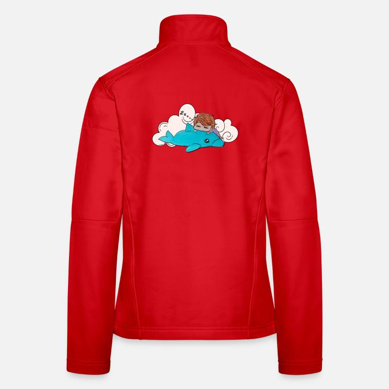 Schlafendes Kind auf blauem Delfin  - Frauen Softshelljacke - Rot