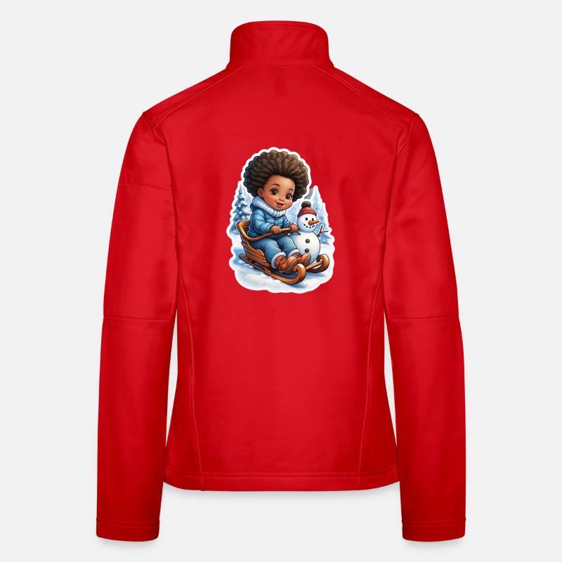 Winterspaß mit Schneemann und Schlitten Frauen Softshelljacke