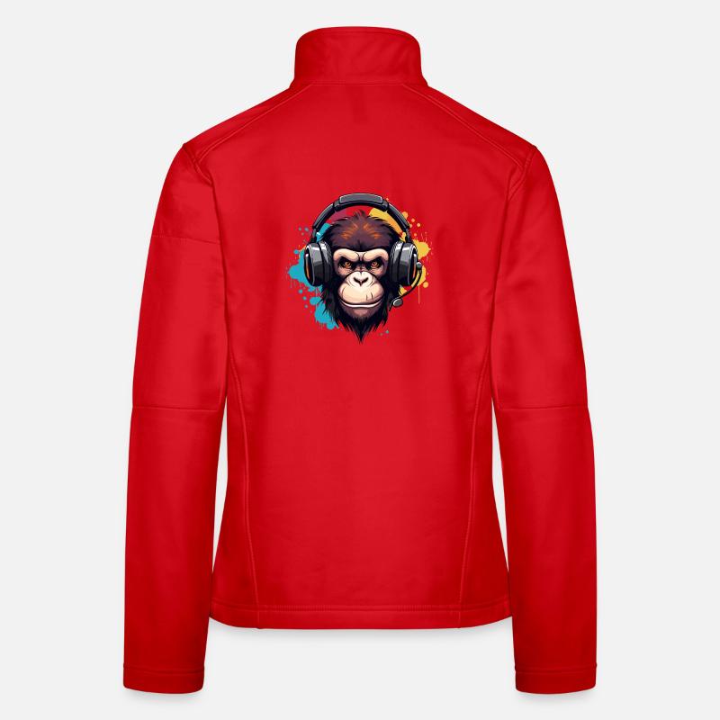 Affe mit Kopfhörer Tier Schimpanse Affen - Frauen Softshelljacke - Rot