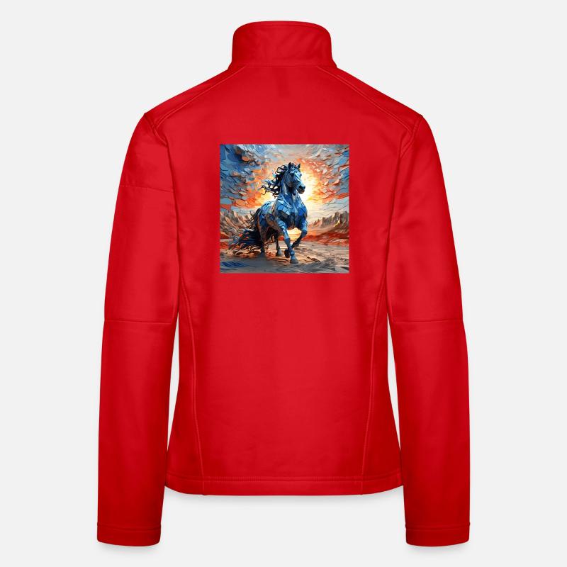 Abstract Blue Horse in Sunrise - Women's Softshell Jacket - red