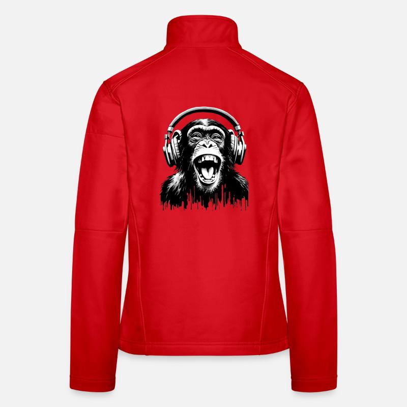 Music Monkey World 🎧 Affe mit Kopfhörern - Frauen Softshelljacke - Rot
