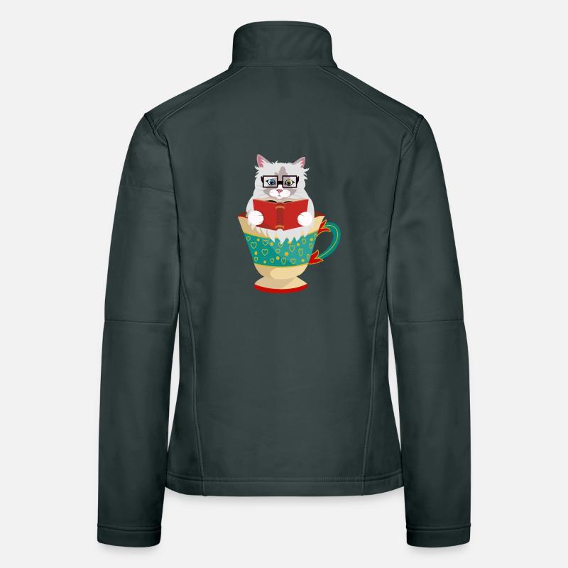 Niedliche Ragdoll-Katze, die ein Buch in einer Kaffeetasse liest Frauen Softshelljacke