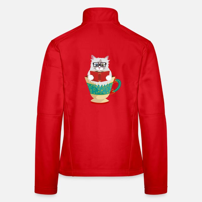 Chat Ragdoll mignon lisant un livre dans une tasse à café Veste en tissu softshell Femme