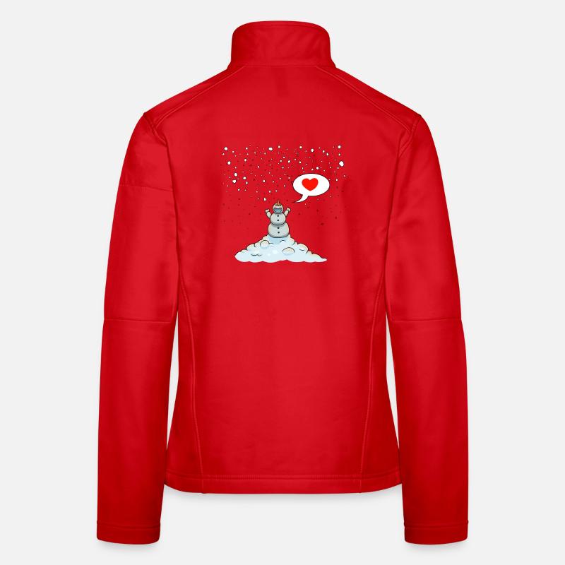 Smiling Snowman with a Heart in the Winter Aura - Women's Softshell Jacket - red
