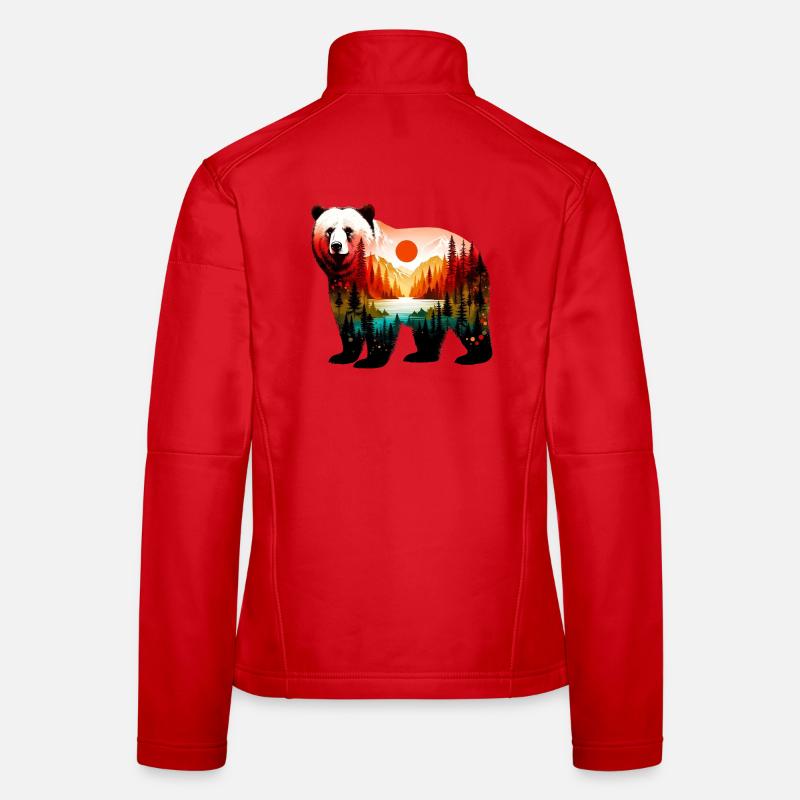 Decorated bear painted with forest landscape Women's Softshell Jacket