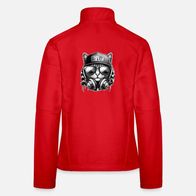 Katze DJ mit Kopfhörer Cap - Frauen Softshelljacke - Rot