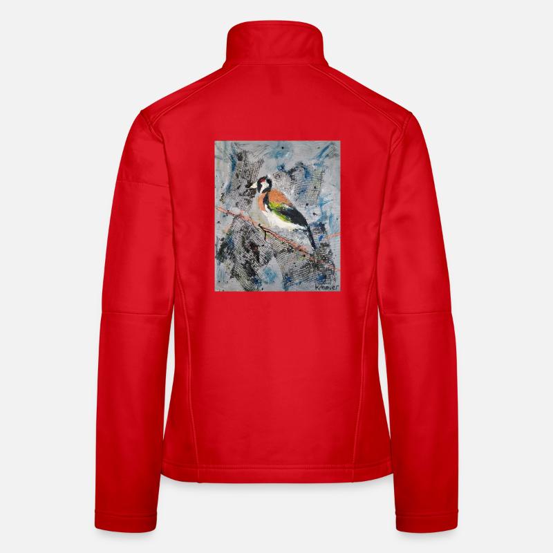 Acrylic painting with Stiglitz on tree branch - Women's Softshell Jacket - red