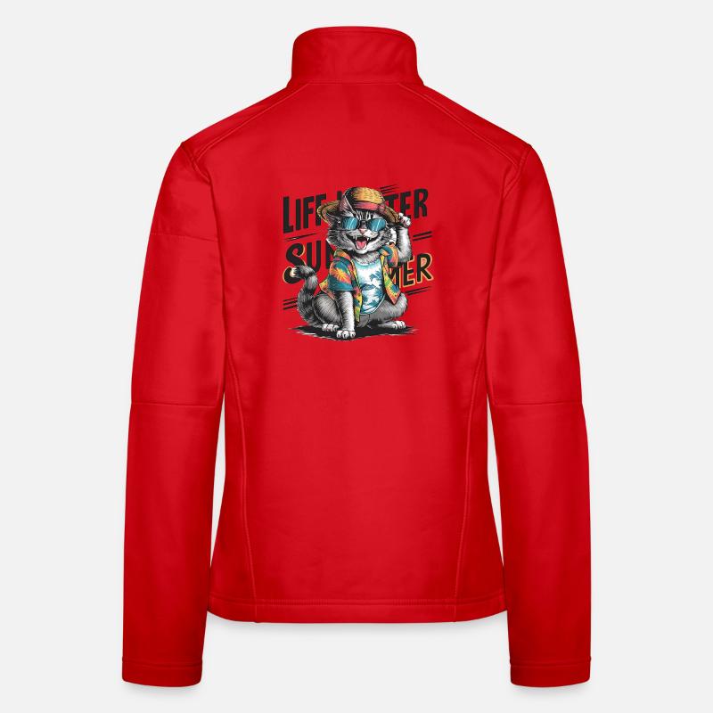 Cute Cat with Summer Outfit and Sunglasses - Women's Softshell Jacket - red