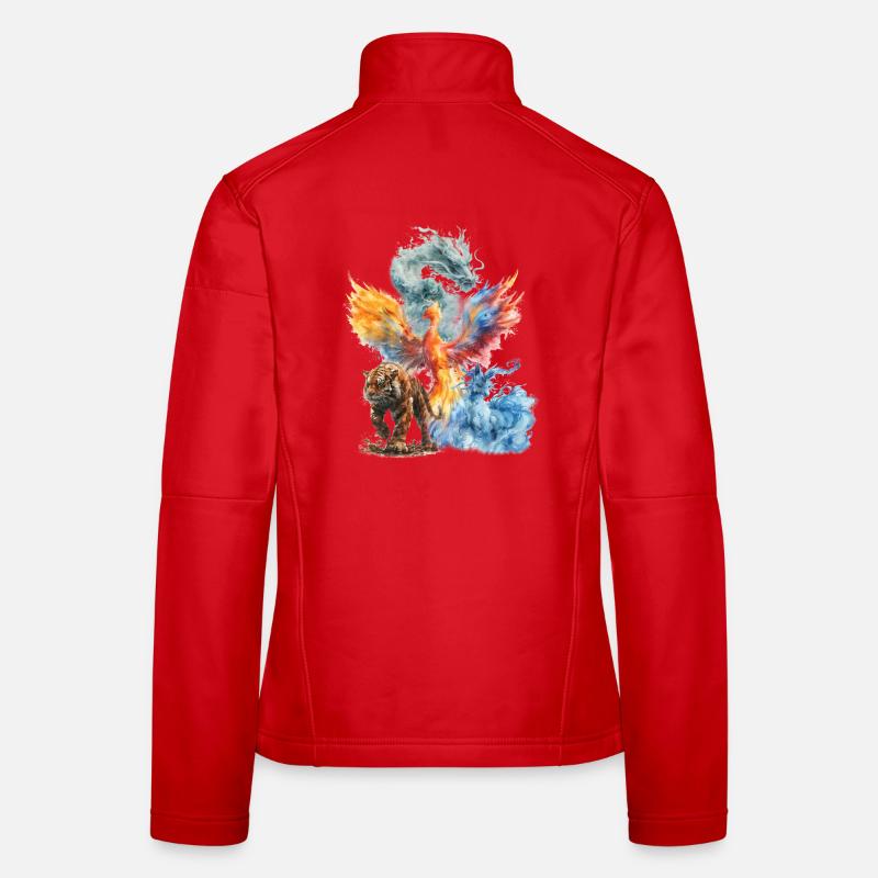 Wasserfarbener Phönix Tiger Drache Frauen Softshelljacke