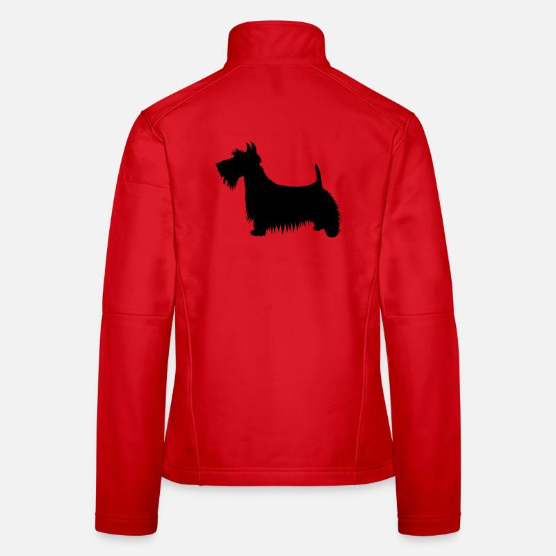 A silhouette illustration of a Scots Terrier Dog - Women's Softshell Jacket - red