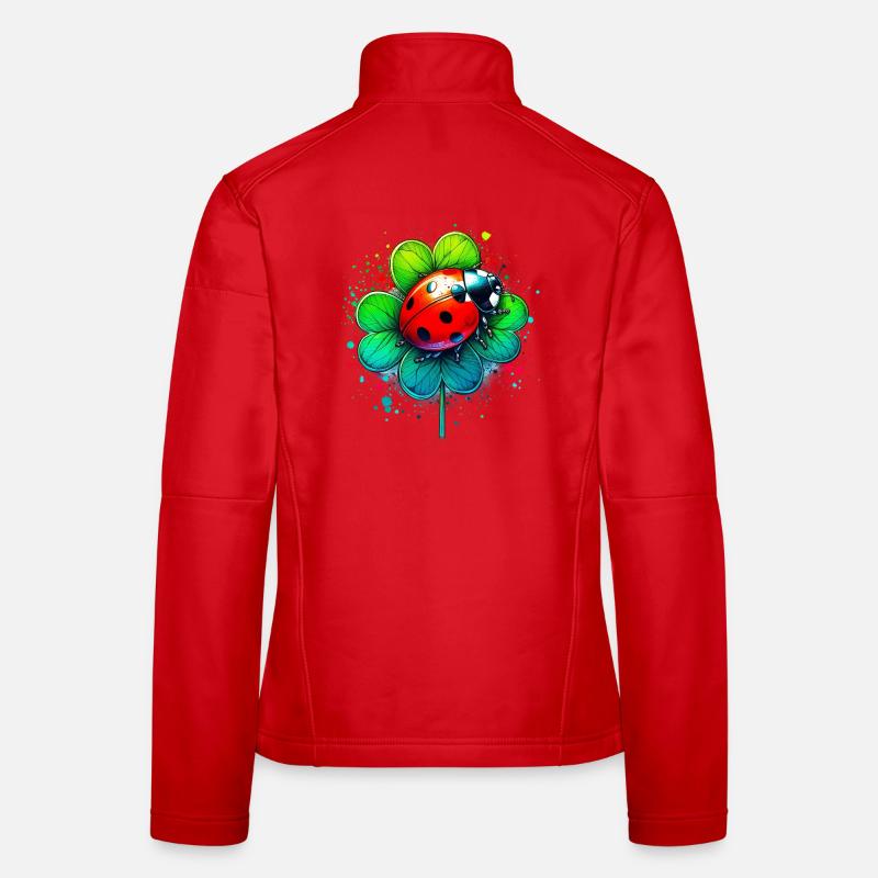 Ladybug on a four-leaf clover Women's Softshell Jacket