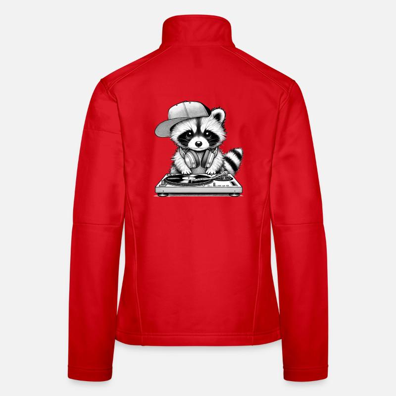 cooles Waschbär-Motiv als DJ mit Kopfhörer - Frauen Softshelljacke - Rot