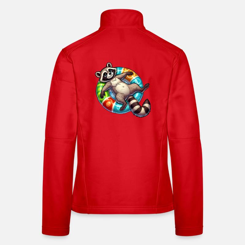 A relaxed raccoon on a swimming ring Women's Softshell Jacket