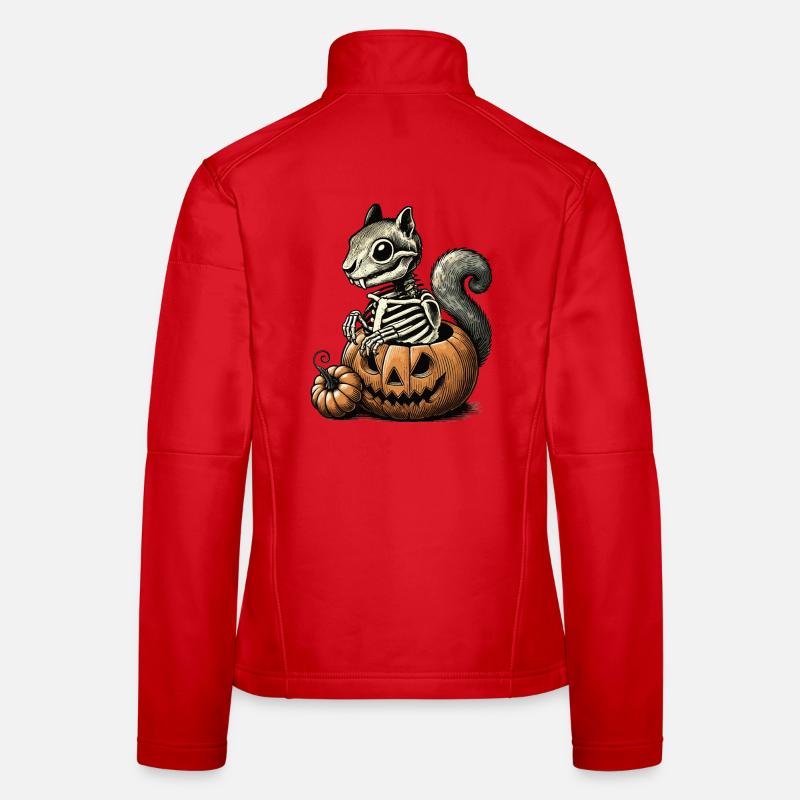 Skeleton squirrel motif in a pumpkin Women's Softshell Jacket
