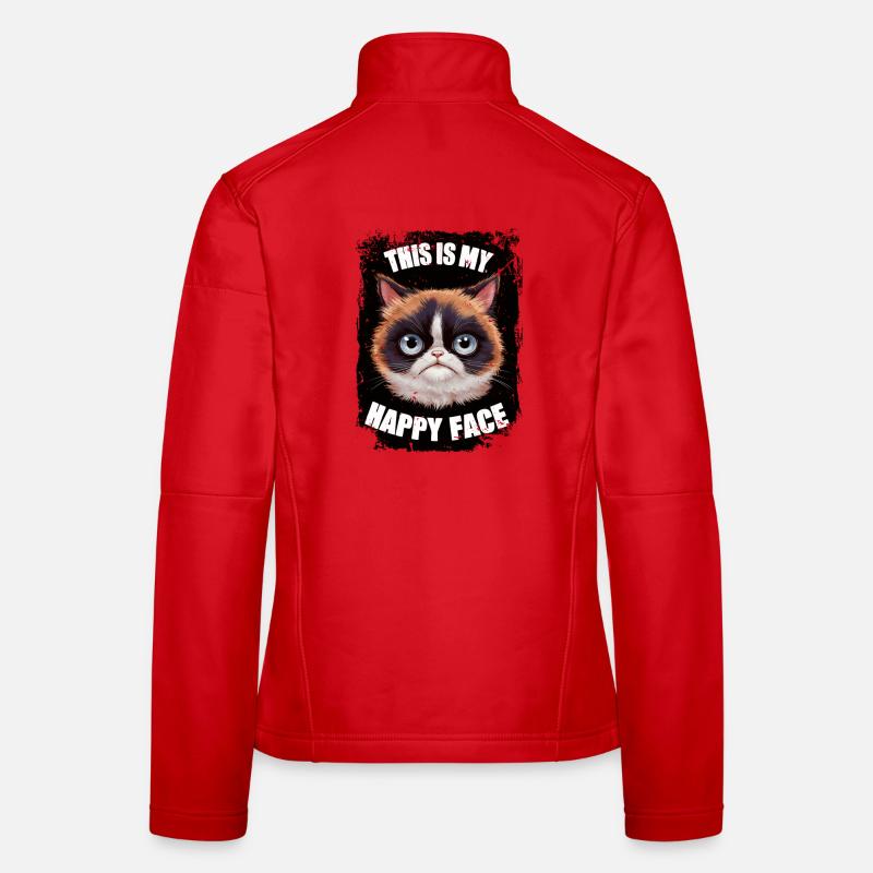 Funny Happy Face Kitten Kitty Cat Ironic Sarcasm. Women's Softshell Jacket