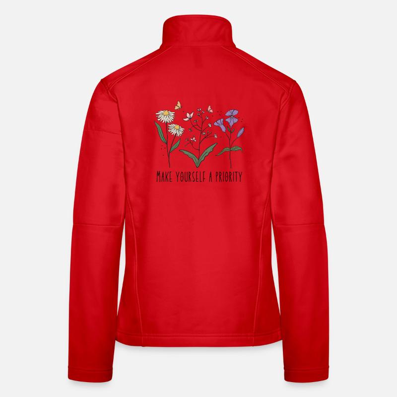 Vintage Retro Wildflowers Make Yourself a Priority - Women's Softshell Jacket - red