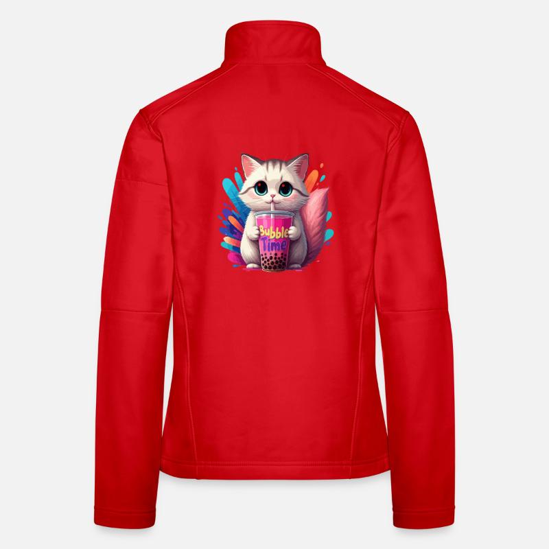 Cat illustration with bubble time motif - Women's Softshell Jacket - red