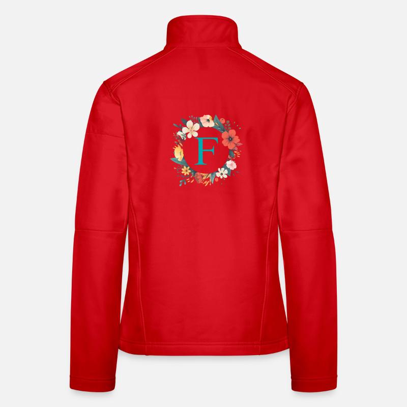 F Monogram, Flower Wreath, Personalizable Women's Softshell Jacket