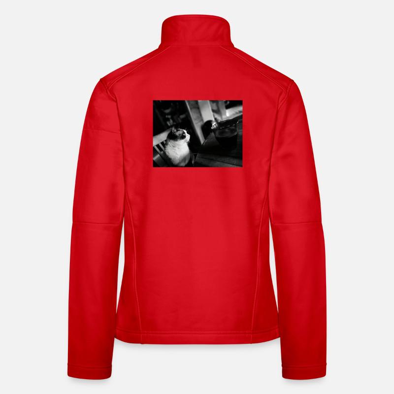 Black Cat and Coffee Mug - Women's Softshell Jacket - red