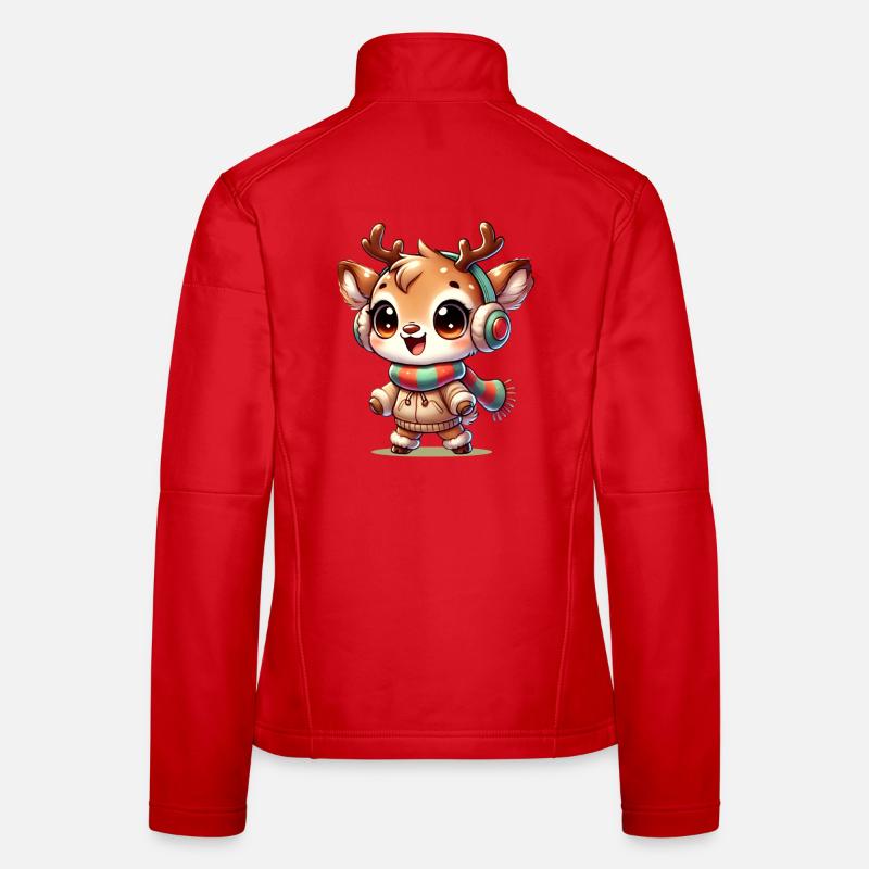 Süßes Rentier mit winterlichem Look mit Kopfhörer - Frauen Softshelljacke - Rot