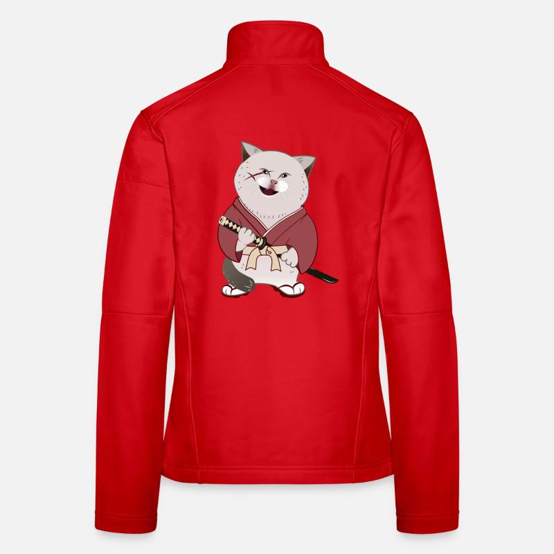 Cute Chubby Samurai Cat holding Katana Women's Softshell Jacket