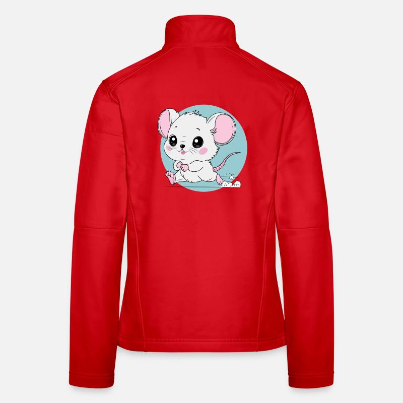 Funny Cartoon Running Mouse Art - Cheese Lover - Women's Softshell Jacket - red