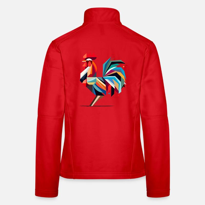 Bunter geometrischer Hahn im Polygon-Stil - Frauen Softshelljacke - Rot