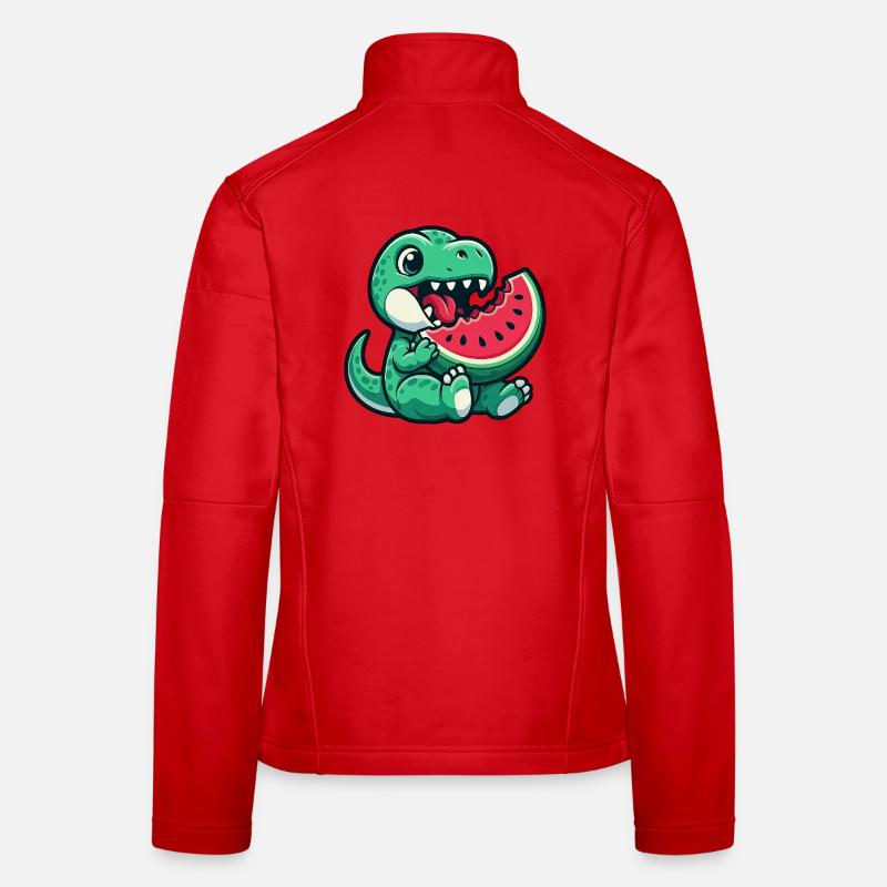 Dino T-Rex with Watermelon Summer Fruit Fun Women's Softshell Jacket