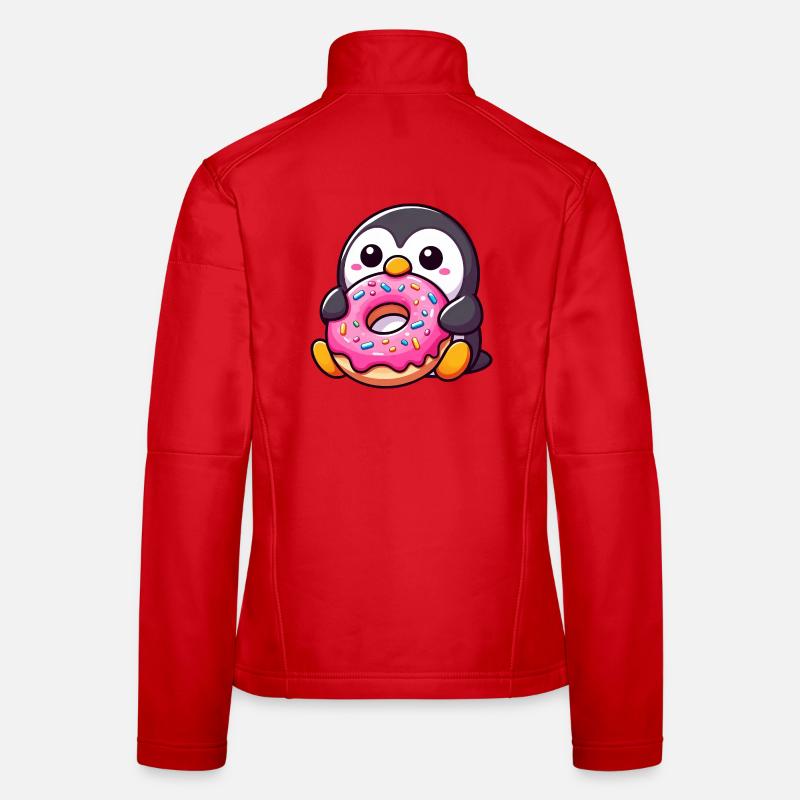 Pingouin mignon avec beignet Dessert Snacking Veste en tissu softshell Femme