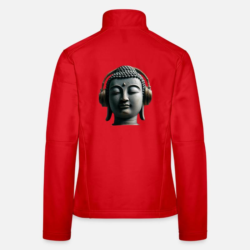 Buddha mit Kopfhörern Achtsamkeit Musik Boho Zen Frauen Softshelljacke