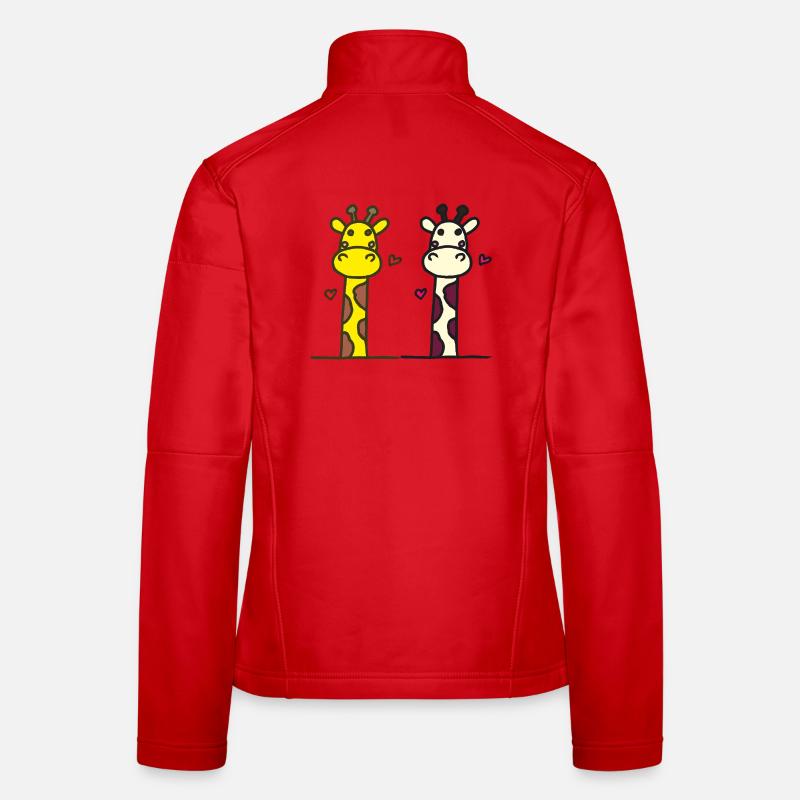Auffälliges Giraffen-Design mit Herzakzenten - Frauen Softshelljacke - Rot
