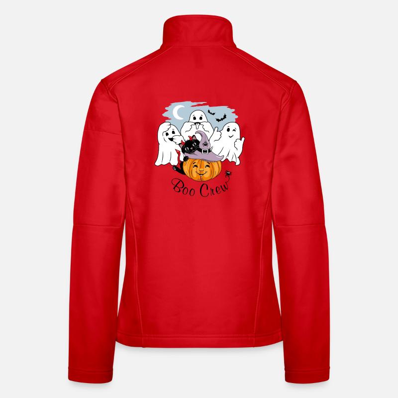 Three funny ghosts, black cat and smiling pumpkin Women's Softshell Jacket