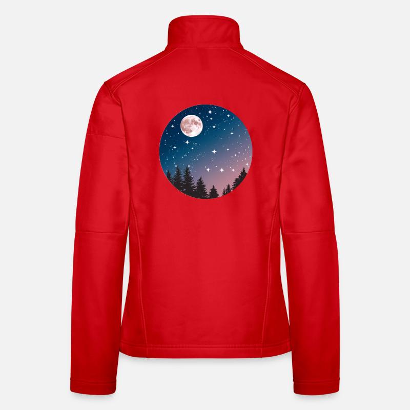 Mondschein Nachthimmel Baum Silhouette - Frauen Softshelljacke - Rot